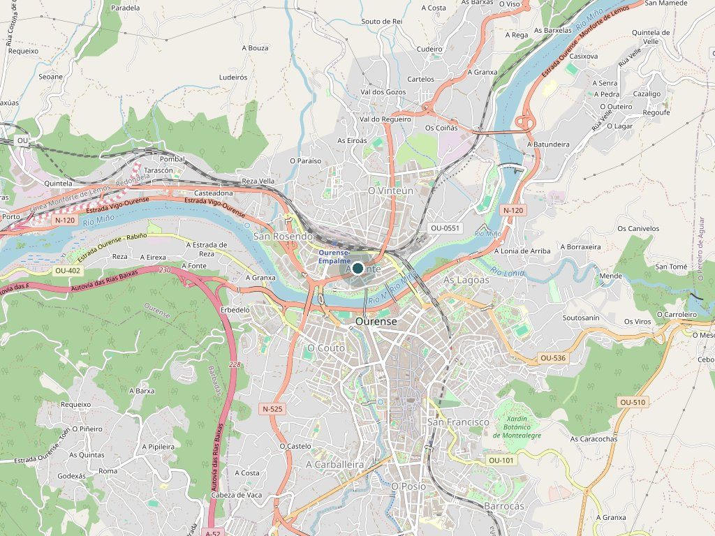 Mapa de Ourense con la situación de la clínica, en la Avenida de Santiago